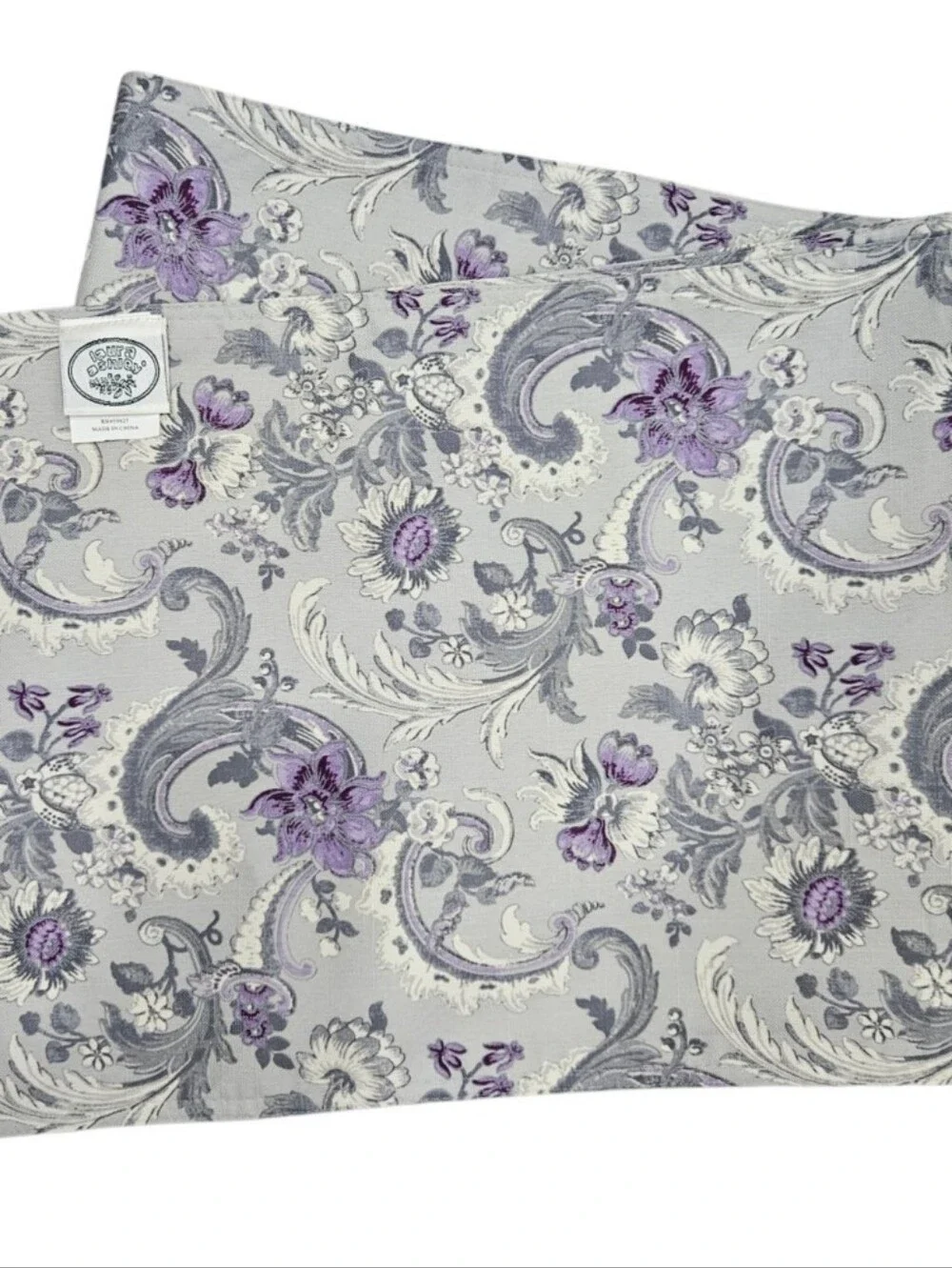 VTG Laura Ashley Gray Purple Floral Table Runner 13x70 Thick Canvas Duck NWOT